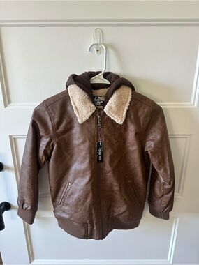 First Wave Brown Sherpa Collar Faux Leather Kids Jacket